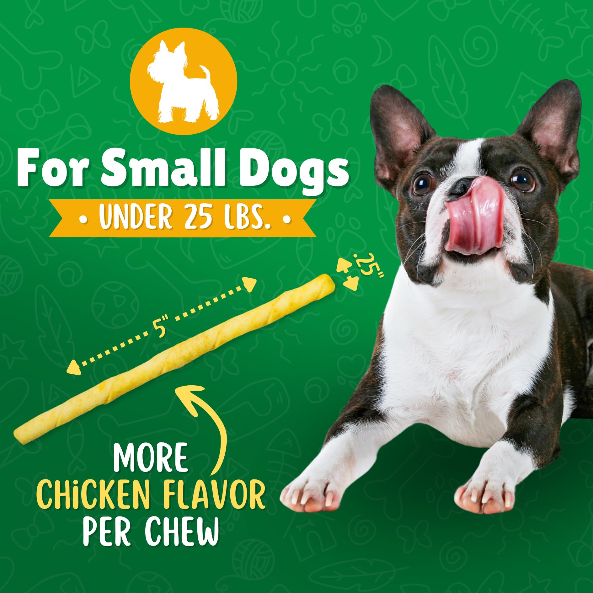 Chicken Basted Rawhide Twist Sticks Dog Treats - 125ct. Premium Rawhide Chew Sticks - Long Lasting Chicken Flavored Chews for Sm